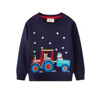 Sudadera con Capucha para Niños Sudadera Cremallera Niños Básico Cuello Redondo Suéter Tops Cálidos Deportiva con Bolsillo Dibujos Pullover sin Capucha Ropa de Deporte Algodón Ropa de Abrigo