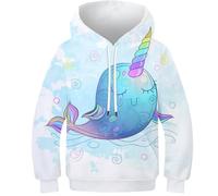 Sudadera con capucha para niños y adolescentes con estampado 3D de unicornio y ballena, sudadera con bolsillo, chaqueta de manga larga para niña y niño, sudadera divertida y genial de 8 a 10 años
