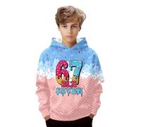 Sudadera con capucha para niños y niñas 67 con estampado de dibujos animados retro, manga larga, para festivales, ropa de calle clásica para vacaciones, azul, 5-6 años