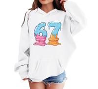 Sudadera con capucha para niños y niñas, 67 con estampado de seis siete números, linda sudadera con capucha de manga larga Y2K, ropa de calle retro para carnaval, blanco, 2-3 años