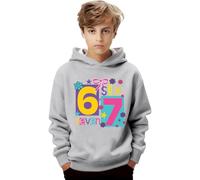 Sudadera con capucha para niños y niñas, 67 Meme, de manga larga, con estampado clásico de dibujos animados, para vacaciones, ropa de calle para invierno, gris, 4-5 años