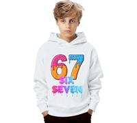Sudadera con capucha para niños y niñas, de manga larga, estilo retro, 6, 7, meme, estampada, para vacaciones, para invierno, ropa de calle, blanco, 2-3 años