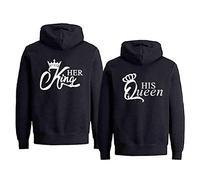 Sudadera con Capucha para Pareja King Queen Pullover para Sudadera para Pareja Suéter con Capucha 1 Pieza (Negro-King, L)