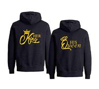 Sudadera con Capucha para Pareja King Queen Pullover para Sudadera para Pareja Suéter con Capucha 1 Pieza (Oro-Negro-King, L)