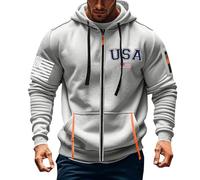 Sudadera con capucha patriótica para hombre, bandera americana con cremallera táctica, cordón ajustable de manga larga, bolsillos laterales, chaqueta atlética versátil para primavera, gris, XXL