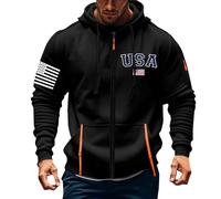 Sudadera con capucha patriótica para hombre, bandera americana con cremallera táctica, cordón ajustable de manga larga, bolsillos laterales, chaqueta atlética versátil para primavera, Le Noir, M