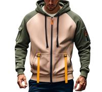 Sudadera con capucha retro con cremallera para hombre, diseño de retazos, de forro polar, con capucha, para invierno, cálida, con puños acanalados, chaquetas deportivas retro con múltiples bolsillos