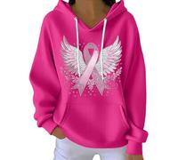 Sudadera con capucha rosa sobre el cáncer de mama para mujer, con cinta impresa, regalos de concienciación sobre el cáncer de mama, ligera, con mangas de hombro caído, sudaderas con capucha con