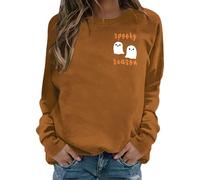 Sudadera con capucha Sudadera casual de manga larga con cuello redondo para mujer, ajuste holgado, estampado de Halloween, tops de otoño e invierno, cómodo de llevar para mujer brillante, dorado, L