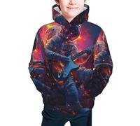 Sudadera con capucha, sudadera con capucha con bolsillo, sudadera casual de manga larga para niños y niñas, Astronaut Toca Guitarra 4, 7-8 años