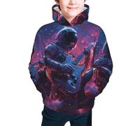 Sudadera con capucha, sudadera con capucha con bolsillo, sudadera casual de manga larga para niños y niñas, Astronaut Toca Guitarra 6, 14-16 años