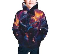 Sudadera con capucha, sudadera con capucha con bolsillo, sudadera casual de manga larga para niños y niñas, Astronaut Toca Guitarra 18, 17-18 años