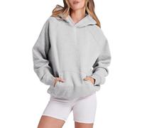 Sudadera con capucha suelta de forro polar básico para mujer, manga larga, bolsillo caída, hombro, gris, S