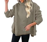 Sudadera con capucha - Suéter Oversize para mujer, algodón, Tops de cuello alto, manga larga, abrigo de color puro, cálido, otoño, invierno, abrigo cómodo, suéter polar sudadera al aire libre, Dark