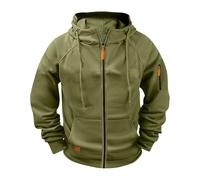 Sudadera con capucha táctica con múltiples bolsillos para hombre, casual, lisa, con cremallera completa, manga larga, estilo militar, atlética, con capucha, forro polar, chaqueta con cremallera, verde