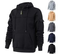 Sudadera con capucha táctica para hombre, media cremallera, para exteriores, con capucha, para senderismo, trabajo, casual, con bolsillo canguro, cremallera de un cuarto, Negro, XXL