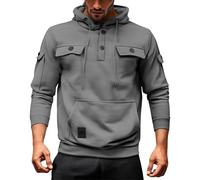 Sudadera con capucha tipo cargo para hombre, sudadera militar táctica para hombre, sudaderas militares de 1/4 con botones, ropa deportiva con múltiples bolsillos con solapa, sudadera ligera para el