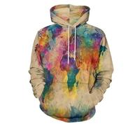 Sudadera Con Capucha Unisex 3D Pulóver Blusa Sweater Hoodie Jersey Sweatshirt Con Estampado Mapa Del Mundo Abstracto Acuarela Salpicaduras Tinta Suéteres De Manga Larga Con Bolsillo, Beige, S-6Xl