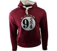 Sudadera con capucha unisex con licencia de Harry Potter Platform 9 3/4 apliques bordados con manga impresa, rojo (Maroon), XS