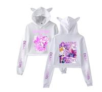 Sudadera con capucha unisex de dibujos animados Demon Hunters K POP Anime Diseño Gráfico Orejas de Gato Capucha Kawaii, Blanco, S