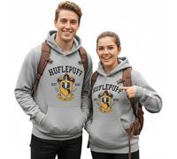 Sudadera con capucha unisex de Harry Potter Hufflepuff, tela de cadena y estampado abombado, sudadera con capucha con bandera de Quidditch bordada en las mangas, color carbón, Hufflepuff, S