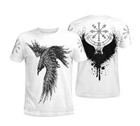 Sudadera con Capucha Unisex de la Mitología Nórdica Viking Raven Vegvisir, Impresión 3D Tatuajes Moda Casual Pullover Sudadera Blanco Harajuku Ropa de Calle,Short Sleeve,L