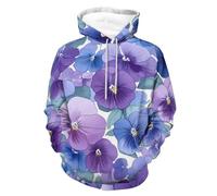 Sudadera con capucha unisex de pensamientos azules y morados, de manga larga, con bolsillo, Estilo:, 3XL