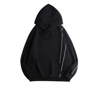 Sudadera con Capucha Unisex Oversize Forro Polar Premium Cremallera Completa Estilo Urbano Parejas Tejido Lavado Envejecido Streetwear Looks Casuales con Bolsillos Laterales(Black, XL)