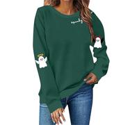 Sudadera con capucha universitaria con estampado de talla grande, cuello redondo, manga larga, sin sombrero, sudadera de gran tamaño para mujer, Verde tirando a negro, L