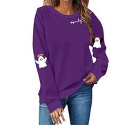 Sudadera con capucha universitaria con estampado de talla grande, cuello redondo, manga larga, sin sombrero, sudadera de gran tamaño para mujer, Morado (, L