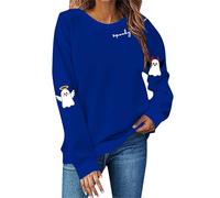Sudadera con capucha universitaria con estampado de talla grande, cuello redondo, manga larga, sin sombrero, sudadera de gran tamaño para mujer, azul, XXL