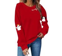 Sudadera con capucha universitaria con estampado de talla grande, cuello redondo, manga larga, sin sombrero, sudadera de gran tamaño para mujer, rosso, XXL