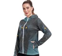 Sudadera con capucha UPF 50+ para mujer, protección solar, agujeros para el pulgar, tela de refrigeración, Leopardo melanístico caminando hacia la sombra, M