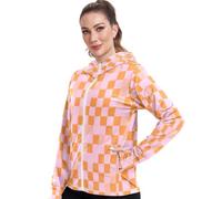 Sudadera con capucha UPF 50+ para mujer, protección solar, agujeros para el pulgar, tela de refrigeración, Patrón de tablero de ajedrez a cuadros rubor y naranja, S