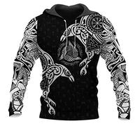 Sudadera con Capucha vikinga para Hombres Moda Casual Viking Tattoo 3D Impreso en 3D Sudadera de Manga Larga Jersey Chaqueta Abrigo