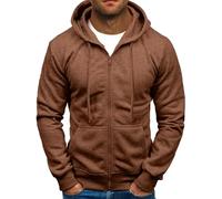 Sudadera con capucha y cremallera completa para hombre, color liso, con cordón, elástica, ajustada, deportiva, ligera, cómoda, transpirable, holgada, a la moda, café, M