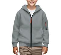 Sudadera con capucha y cremallera completa para niños, forro polar, manga larga, cremallera y bolsillo, para niños, jóvenes, color liso, casual, trajes de otoño e invierno, gris, 14-15 años