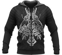 Sudadera con Capucha Y Cremallera de Lobo Celta Vikingo para Hombre,Sudadera de Manga Larga con Tatuaje de Odin Fenrir de la Mitología Nórdica,Novedad Vintage Harajuku Cordón Cremallera