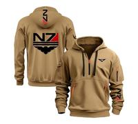 Sudadera con capucha y cremallera hombre Para N.7, Protege contra el viento, Cómodo para estar en casa, relax salidas casuales, refinados(Brown,XXL)
