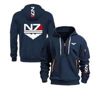 Sudadera con capucha y cremallera hombre Para N.7, Protege contra el viento, Cómodo para estar en casa, relax salidas casuales, Estilo(Navy,XL)