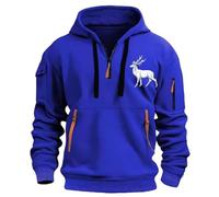 Sudadera con capucha y cremallera para hombre, a la moda, para primavera y otoño, casual, manga larga, botones, solapa, tres piezas, estampado a cuadros, suave y cómoda, para adultos, azul, L