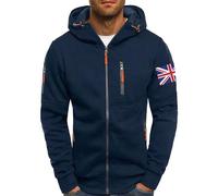 Sudadera con capucha y cremallera para hombre, casual, moderna, lisa, con cremallera completa, manga larga, estampado de bandera de retazos, sudadera con capucha, sudadera con capucha de gran tamaño