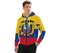 Sudadera con Capucha Y Cremallera para Hombre Clásico Ecuador Bandera Nacional Top Puños Acanalados Sudadera De Manga Larga Jersey Pull Over con Cremallera Estilo Clásico del Reino Unido