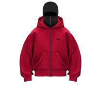 Sudadera con capucha y cremallera para hombre con cremallera y pasamontañas, sudadera negra para hombre, sudadera con capucha a prueba de viento, chaqueta de manga larga, abrigo de entretiempo, rojo
