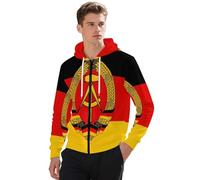 Sudadera Con Capucha Y Cremallera Para Hombre, Estilo Bandera República Democrática Alemana, Ajuste Holgado, Cordón Ajustable, Bolsillos, Manga Larga, Casual, Poliéster Ligero, Streetwear Moderno
