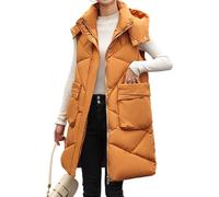 Sudadera con capucha y cremallera para mujer, cuello alto, sin mangas, informal, acolchada, con bolsillos, caramelo, XXL