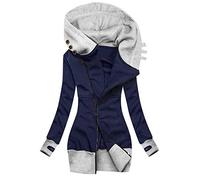 Sudadera con capucha y cremallera para mujer, sudadera atlética de manga larga con cremallera para mujer, abrigo Colla suéter para mujer, azul marino, S