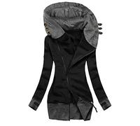 Sudadera con capucha y cremallera para mujer, sudadera atlética de manga larga con cremallera para mujer, abrigo Colla suéter para mujer, Negro, S