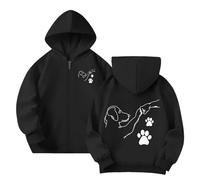 Sudadera con Capucha y Cremallera para niña Manga Larga Invierno diseño Cachorro puño Estampado Abrigo Informal Juvenil cómoda (Black, 11-12 Years)