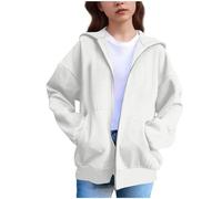 Sudadera con capucha y cremallera para niñas, de forro polar, cálida, con bolsillo, casual, con cremallera, ligera, color liso, para escuela, hip hop, ropa de calle, blanco, 2-3 años